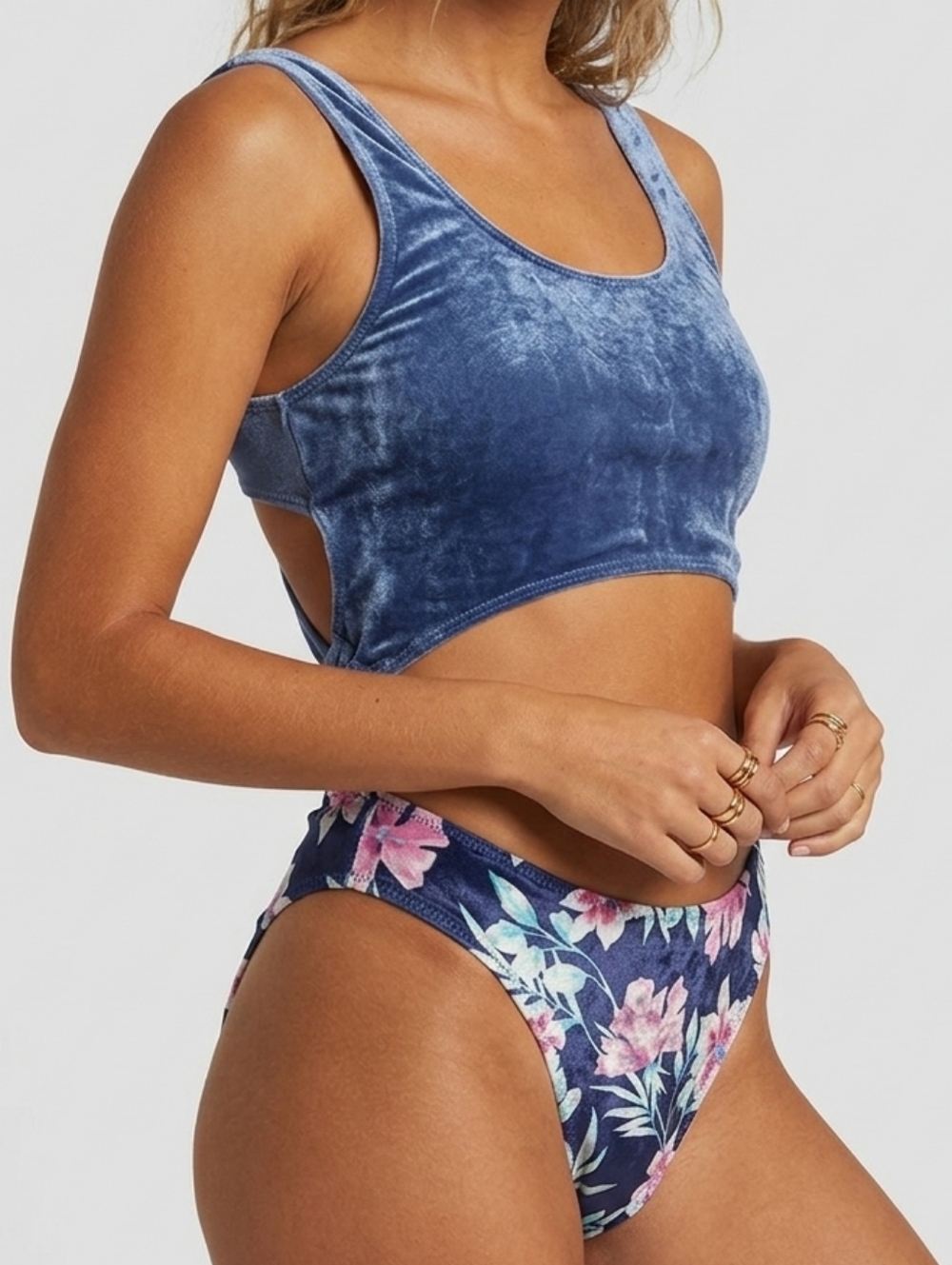 [[PINK Victoria's Secret]] Navy Floral Velvet Monokini With Cutouts.